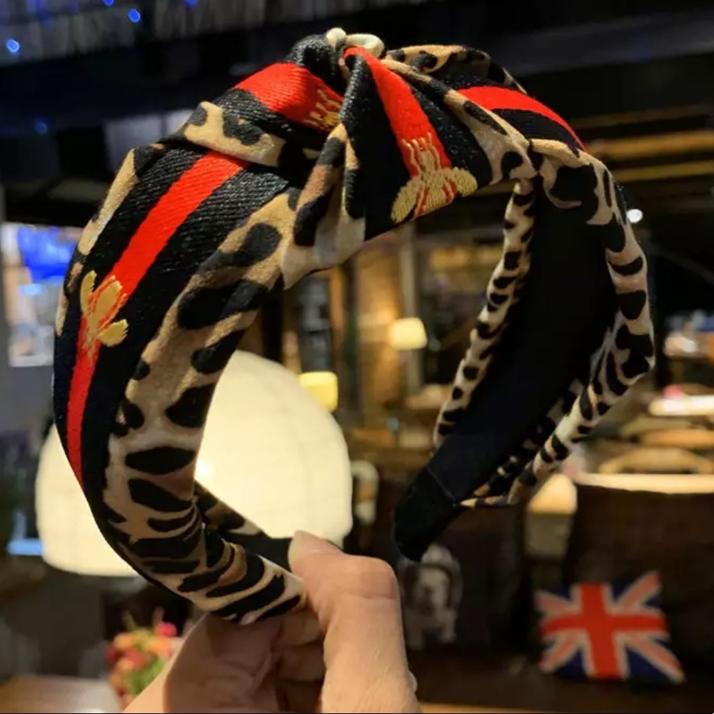 New fashion stripped bee headband leopard print